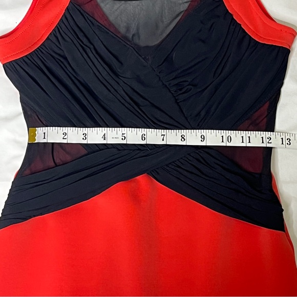 2b Bebe Bodycon Gia Mesh Front Cross Mini Dress Red Black Cocktail Party Y2K - Picture 14 of 16